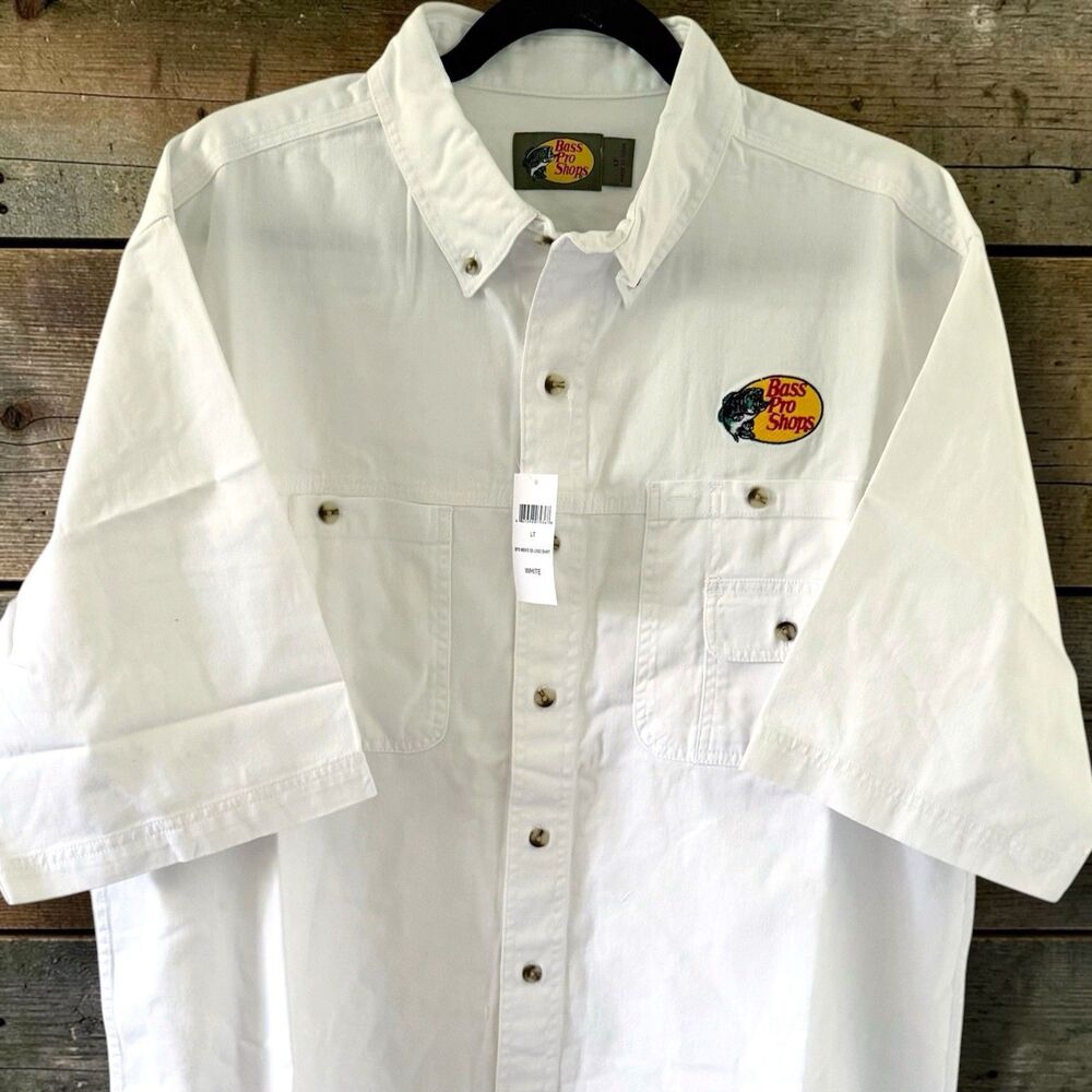 NEW Vintage BASS PRO SHOPS Shirt Men's LT Large Tall Solid White Short Sleeve